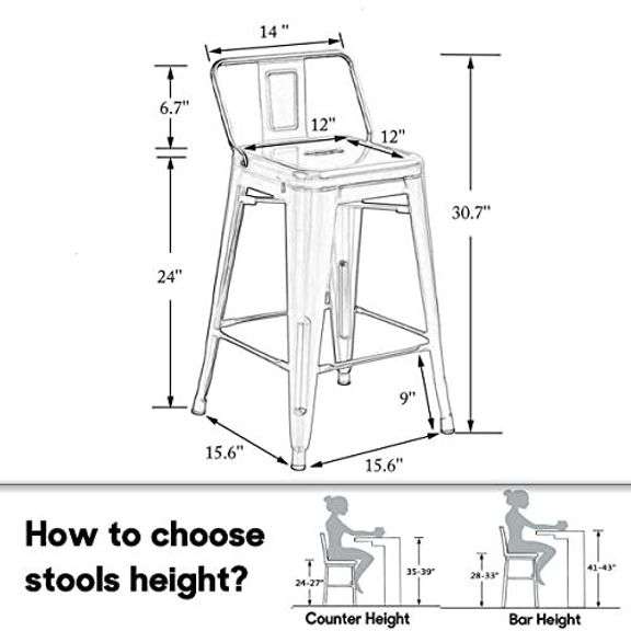 HAOBO Home 24" Metal Bar Stools, Set of 4
