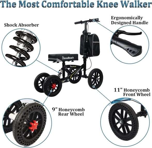 All Terrain Foldable Knee Scooter Walker - Black