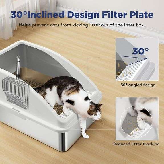 XL Stainless Steel Cat Litter Box with Scoop