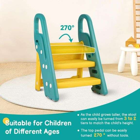 Onasti Foldable Toddler Step Stool, 3-Step, Green