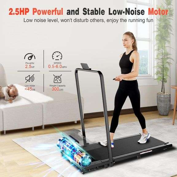 2 in 1 Walking Pad Treadmill, 2.5HP, Black