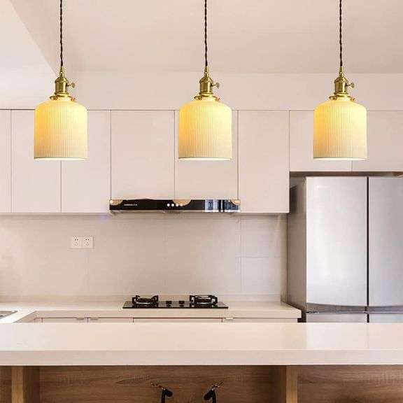 Set of 3 Ceramic Pendant Lights, Adjustable