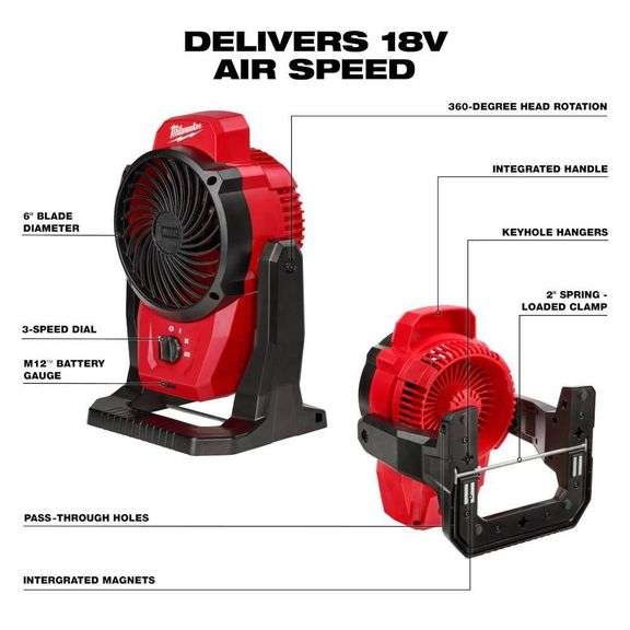 Milwaukee M12 12V Cordless Jobsite Fan (Tool-Only)