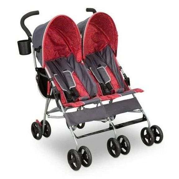 Delta Children LX 35 lb Double Stroller, Red/Gray