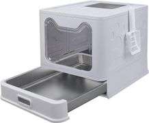 Foldable Litter Box, Front Entry/Top Exit, Gray