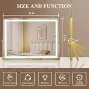 Lighted 14x12" Vanity Mirror, Gold Frame