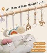 Baby Gym with Mat, Wooden Play Gym, 9 Toys