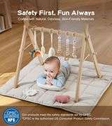 Baby Gym with Mat, Wooden Play Gym, 9 Toys