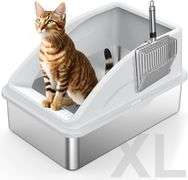 XL Stainless Steel Cat Litter Box with Scoop