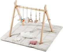 Baby Gym with Mat, Wooden Play Gym, 9 Toys