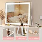 Lighted 14x12" Vanity Mirror, Gold Frame