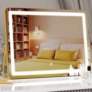 Lighted 14x12" Vanity Mirror, Gold Frame