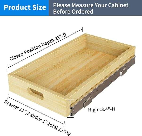 Pull Out Organizer, 12 W x 21 D Wood Drawer
