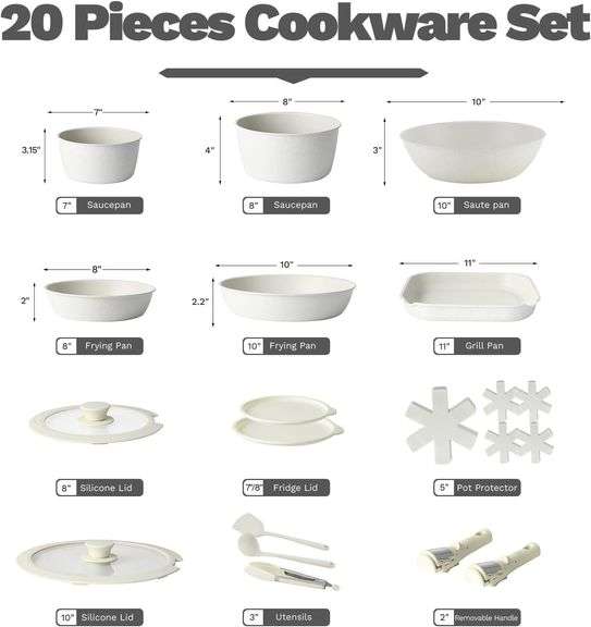 20 Pcs Pots and Pans Set Non Stick, Stackable