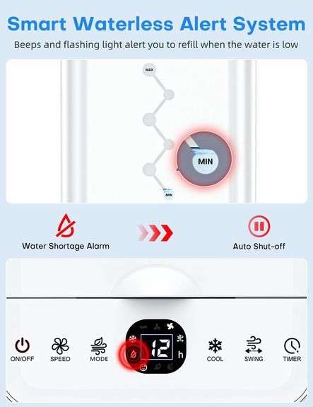Portable AC, 4 Modes, 3 Speeds, 2.4-Gal Tank