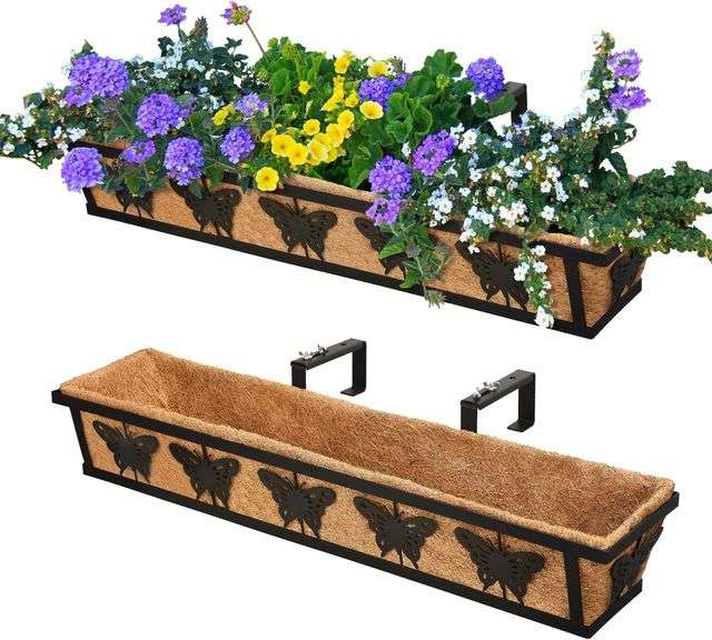 24IN Black Metal Flower Planter Basket (2 Pcs/Set) image