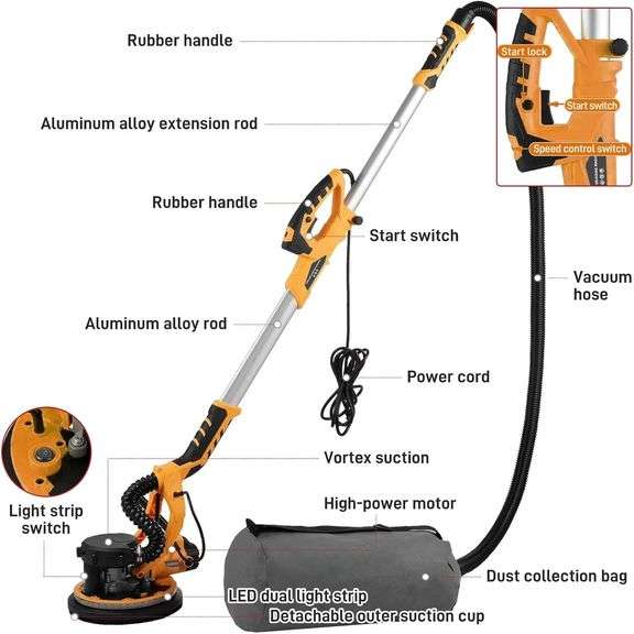 Drywall Sander - Popcorn Ceiling Tool with Vacuum