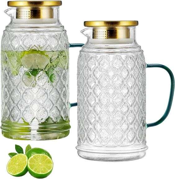 Glass Pitcher with Lid, 2 PACK 68 oz/2 Liter image