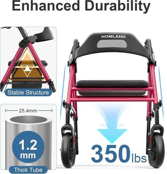 Foldable Rollator, 8' Wheels, 350 lb. Capacity