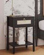 Rattan Nightstand with Drawer and Shelf (Black)