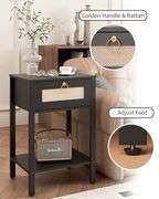 Rattan Nightstand with Drawer and Shelf (Black)