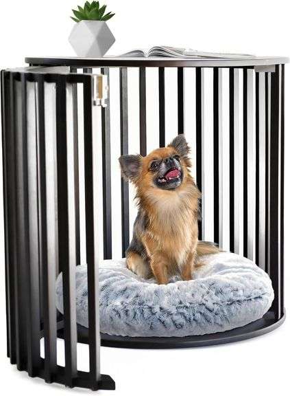 Wooden Dog Crate & Side Table | Dark Chocolate image