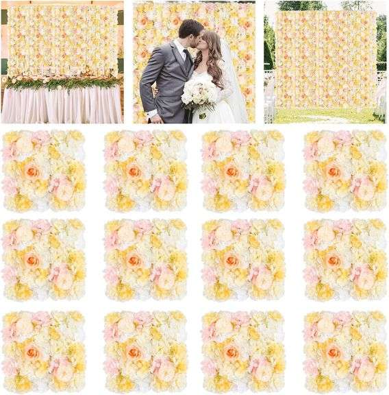 Yellow Flower Wall Backdrop 12 Pcs 3D Silk Rose image
