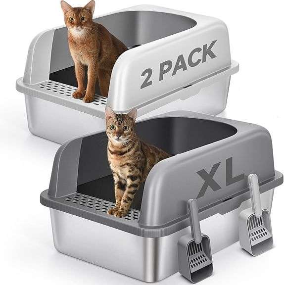2 Pack XL Steel Cat Litter Box, 24"x16"x12" image