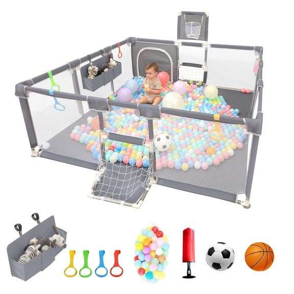 Baby Playpen,73' 71', Mesh, Indoor/Outdoor, Grey image
