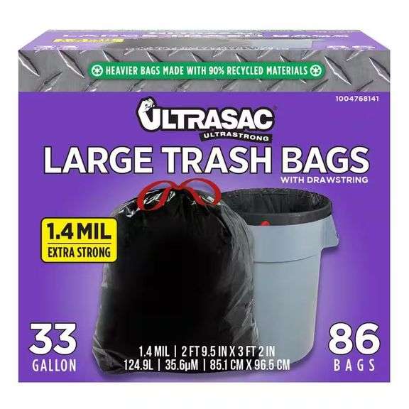 33 Gal. Black Drawstring Trash Bags (86-Count) image