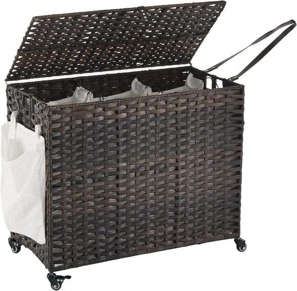 200L Rolling Laundry Basket with Lid, Brown image
