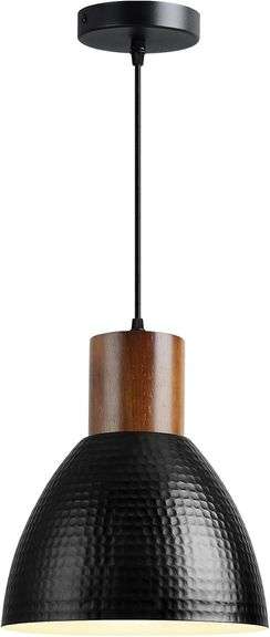 Eustace 10in Pendant Light, Wood & Metal Shade image