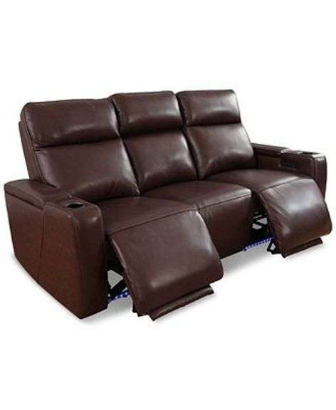 Macys Greymel Leather Power Reclining Sofa W/Wireless Charger Online Retail: $2579 image