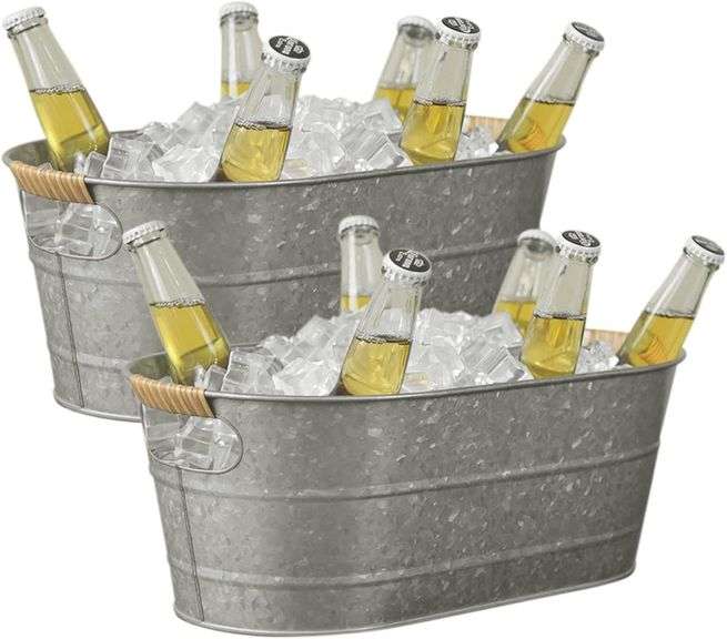 Ice Bucket, 3 Gallon Drink Buckets (Galvanized) image