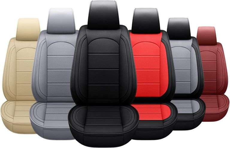 AOOG Leather Car Seat Covers, Universal, Black image