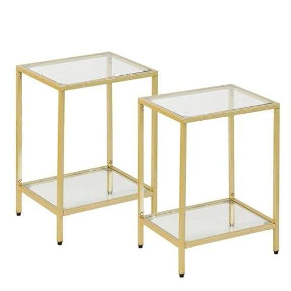 Modern 2-Tier Tempered Glass End Table - Gold image