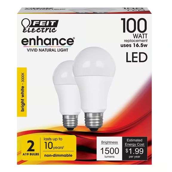 Feit Enhance A19 E26 LED Bulb Bright White 2pk image
