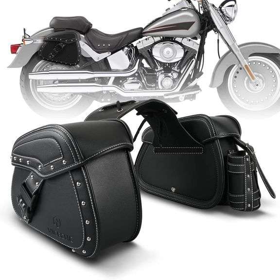 NICECNC Motorcycle Saddle Bags, PU Leather, Black image