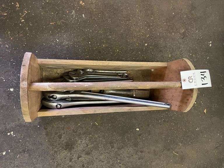 Large Crescent Wrenches with Wooden Tool Carrier image