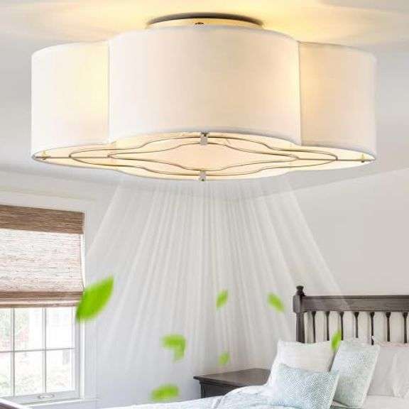 Caged Ceiling Fan with Light, Rattan Flush Mount image