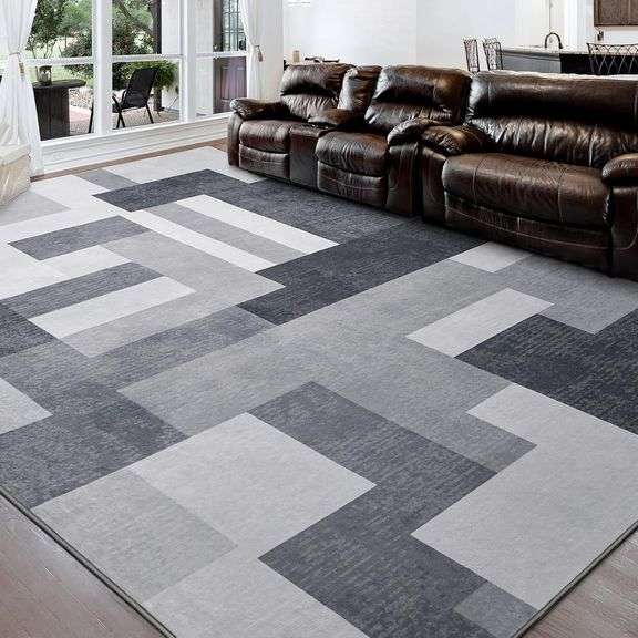 FlyDOIT Patchwork Area Rug, 9x12 Gray Large Rugs image