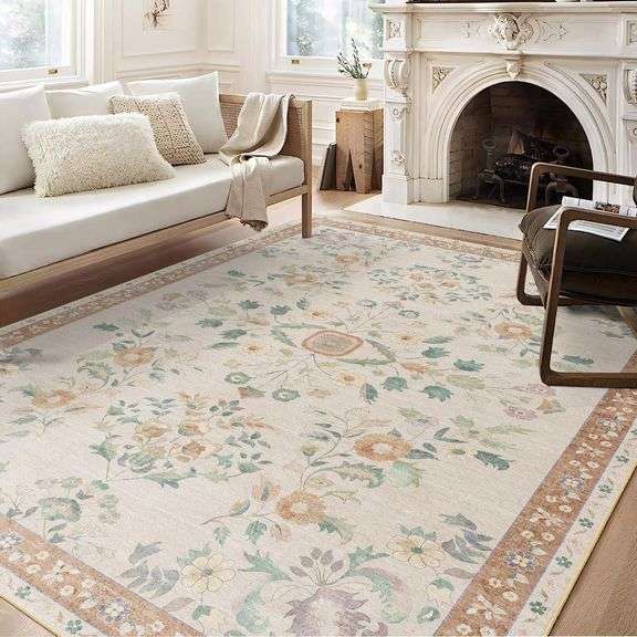 MUJOO 8x10 Area Rugs Washable, Large Floral Rugs image