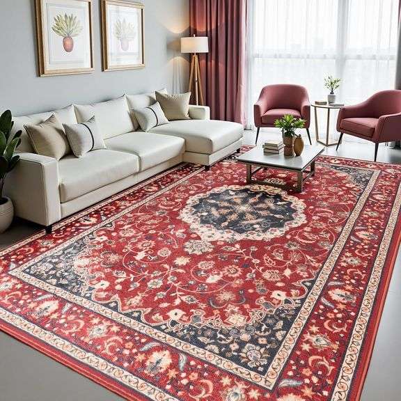 Zentavio 8x10 Washable Vintage Non-Slip Rug image