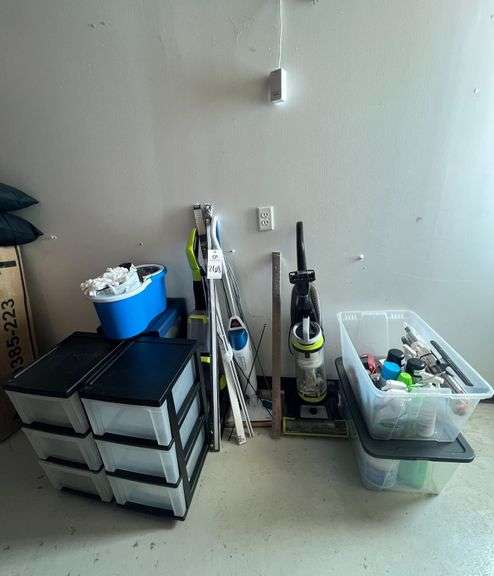 Assorted Cleaning Supplies and Organization Bins image