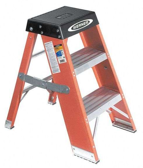 WERNER 3-Step Stool, 375 lb Cap, Fiberglass image
