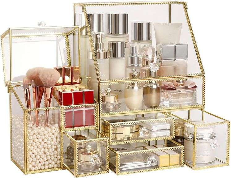 Large Glass Makeup Organizer Drawer Set (16in) image