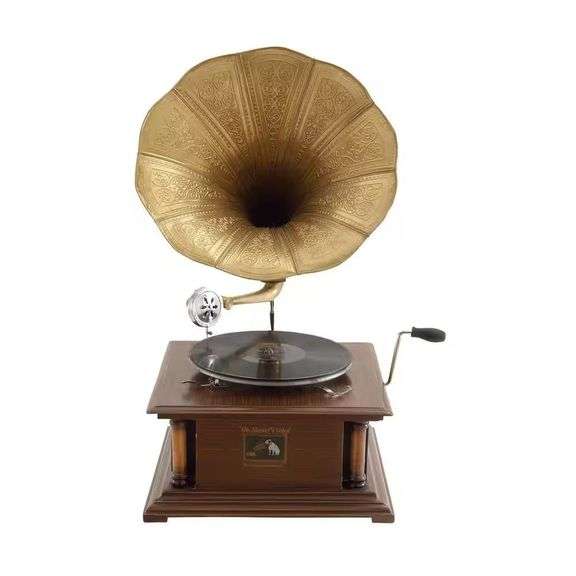 Brown Wood Functional Gramophone with Record image