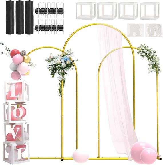 Set of 3 Metal Arch Backdrop Stand - Gold image