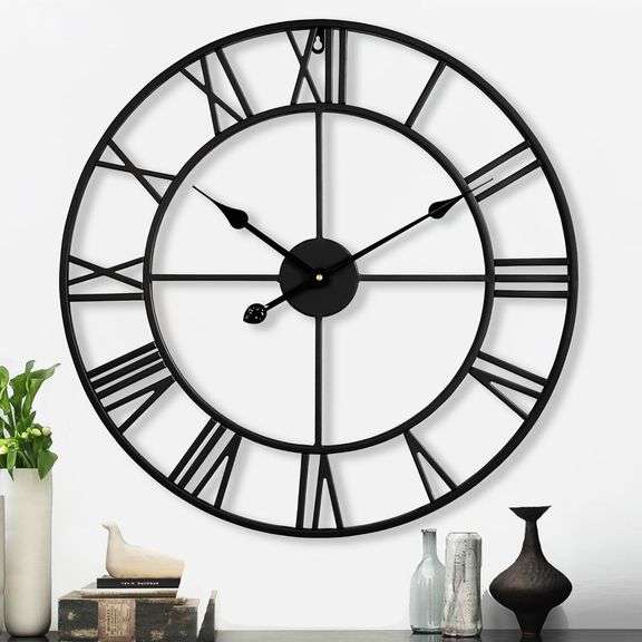 CLXEAST 24" Silent Roman Numeral Wall Clock Decor image