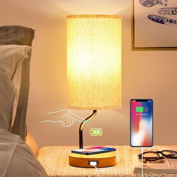 Bedside Table Lamp, Wireless Charger & USB Port image